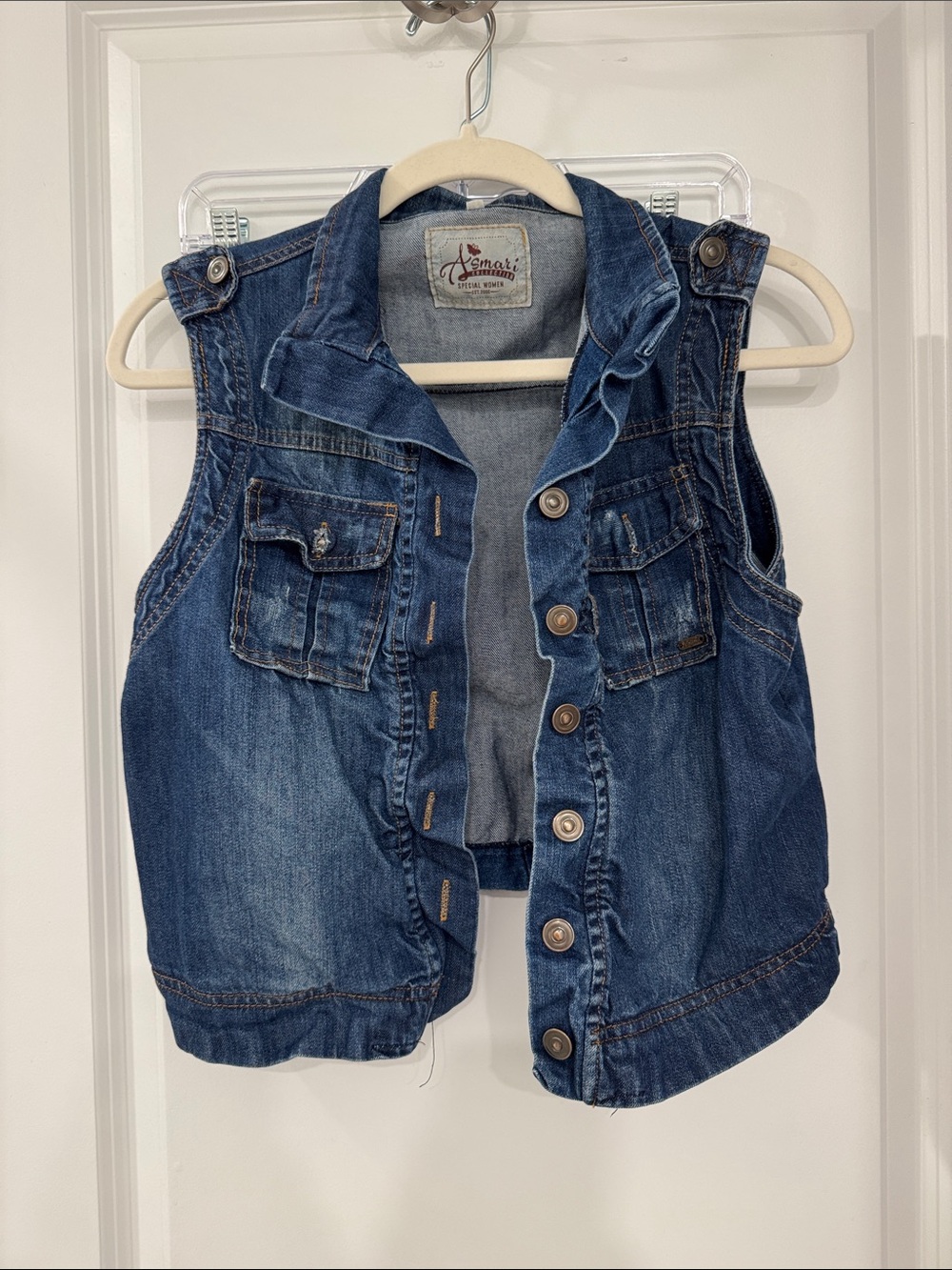 Denim Vest in Medium Blue - Women's Sleeveless Jean Jacket